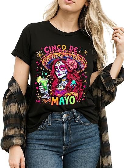 Sugar Skull Girl Cinco de Mayo T-Shirt, Fiesta Sombrero Celebration Tee - skull leggings