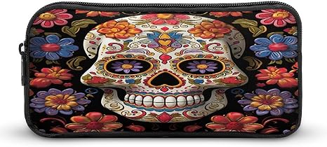 Sugar Skulls Large Pencil Case Pouch Big Capacity for Office - skull sticker