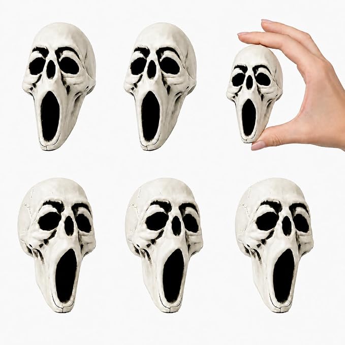 Plastic Skull Heads 6 Pack, Mini Skulls for Halloween Decor and Crafts - skull wreath