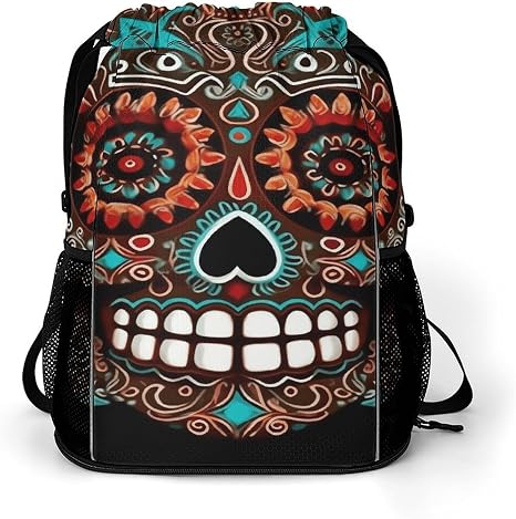 Sugar Skulls Day of The Dead Drawstring Backpack Bag Gym Sackpack - skull backpack