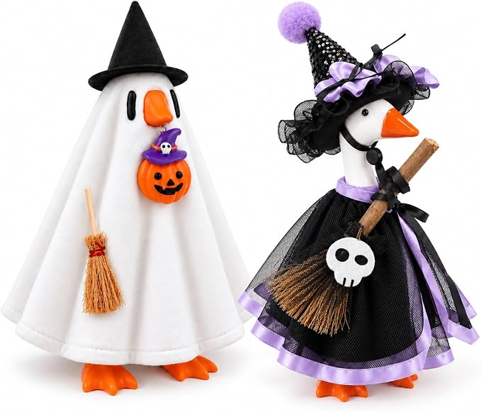 2 Sets Halloween Desk Goose Outfits for 7 Inch Goose, Purple Witch & Ghost - sugar skull costume