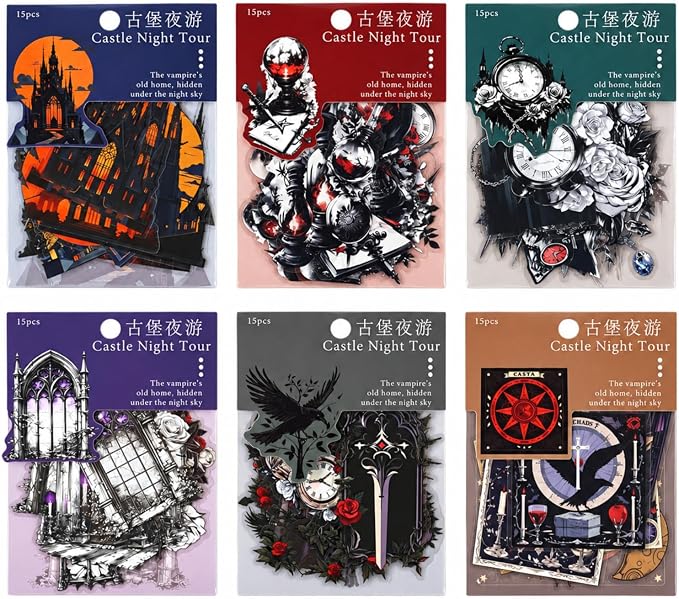 90 Pcs Halloween Gothic PET Stickers, Dark Night Castle Decals Set - skull sticker