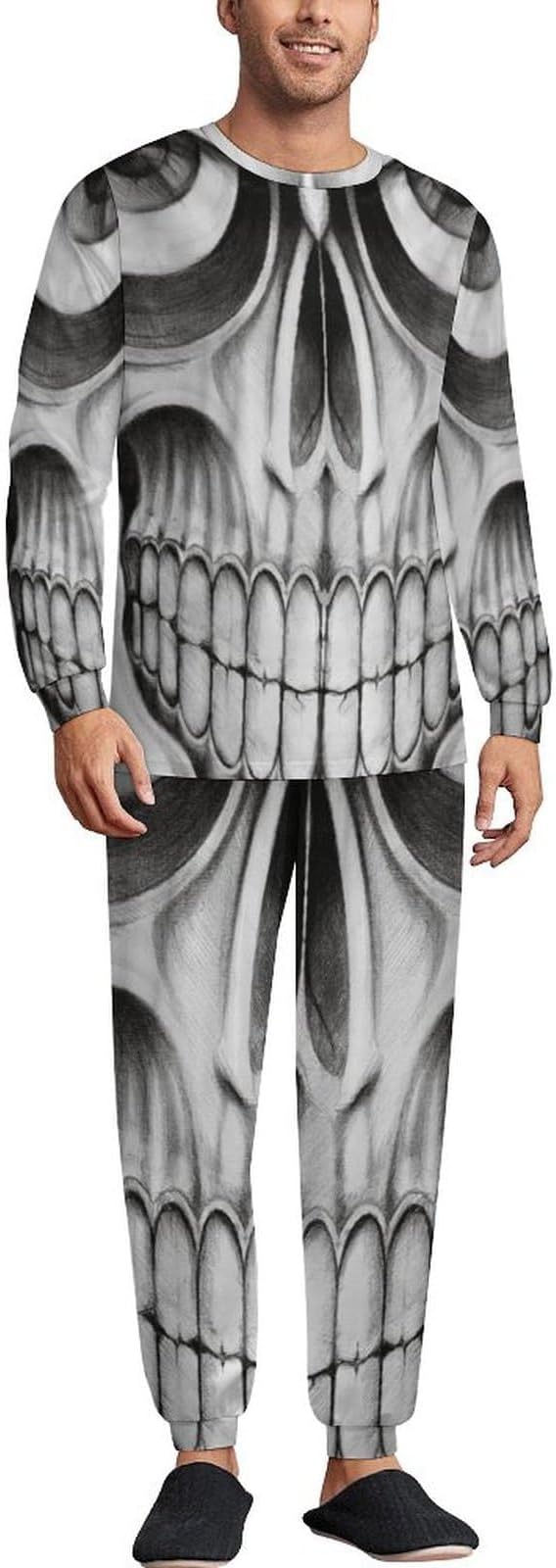 Scary Skull Angry Face Mens Pajamas Set Silk Loungewear Soft Breathable Sleepwear - skull pajamas