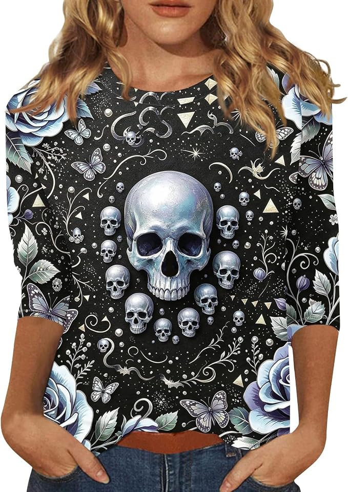 Halloween Sweatshirt for Women Oversized Tops Plus Size Fashion Fall Outfit - skull sweatshirts