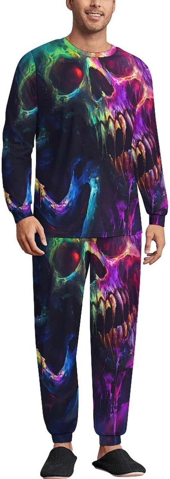 Smog Skull Horror Psychedelic Mens Pajamas Set Silk Loungewear Soft Breathable Sleepwear - skull pajamas