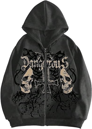 VIPWOLF Men's Gothic Zip Up Hoodies Skull Cross Graphic Hooded Sweatshirts - sugar skull boots