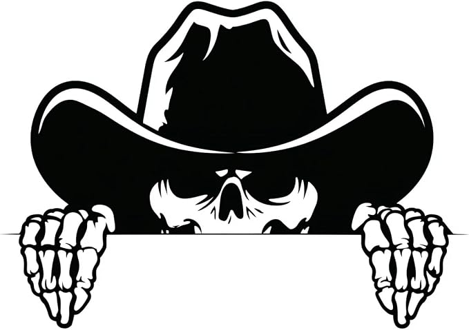 Cowboy Hat Peeking Skeleton Car Decal, Waterproof Vinyl Western Skull - skull sticker