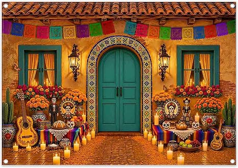 Fabric 7x5ft Day of the Dead Backdrop Dia de Los Muertos Banner - skull sticker