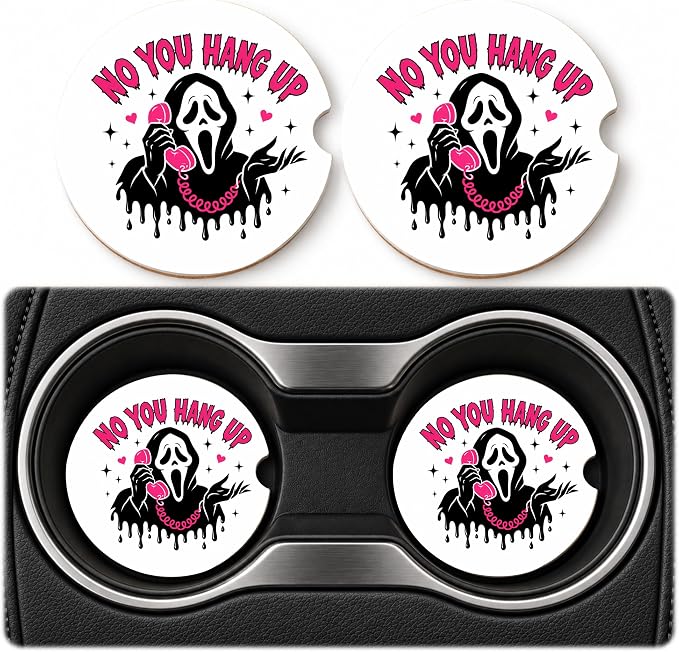 Ghost Face Car Coasters for Women Men, Funny Absorbent Ceramic Car Coasters - skull coaster