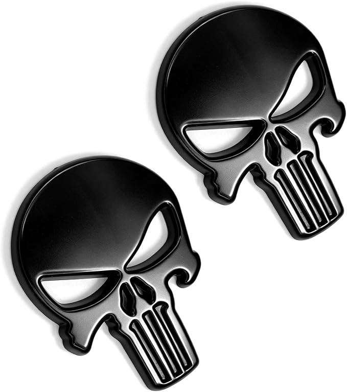 2PCS 3D Metal Punisher Skull Sticker Decal for Car, Truck, SUV, Motorcycle - skull sticker
