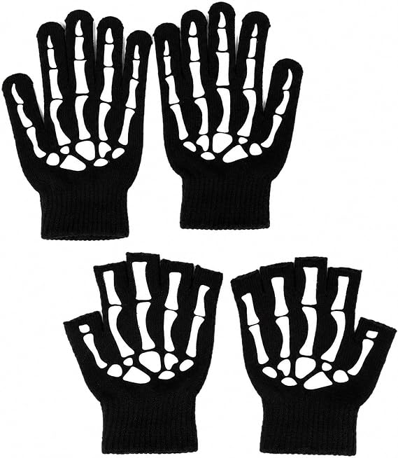 pVq Skeleton Gloves for Women Men Glow in the Dark Skull Hand Gloves Luminous Halloween Costume Accessories 2 Pairs - sugar skull costume
