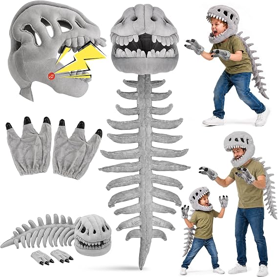 Kids Dinosaur Skeleton Costume with Sound Gloves Halloween Costume - skeleton