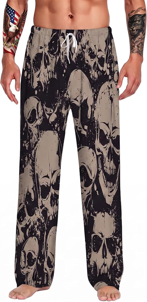 Mens Comfy Pajama Pants,Pjs Bottoms Soft Sleep Lounge Pants with Pockets - skull pajamas