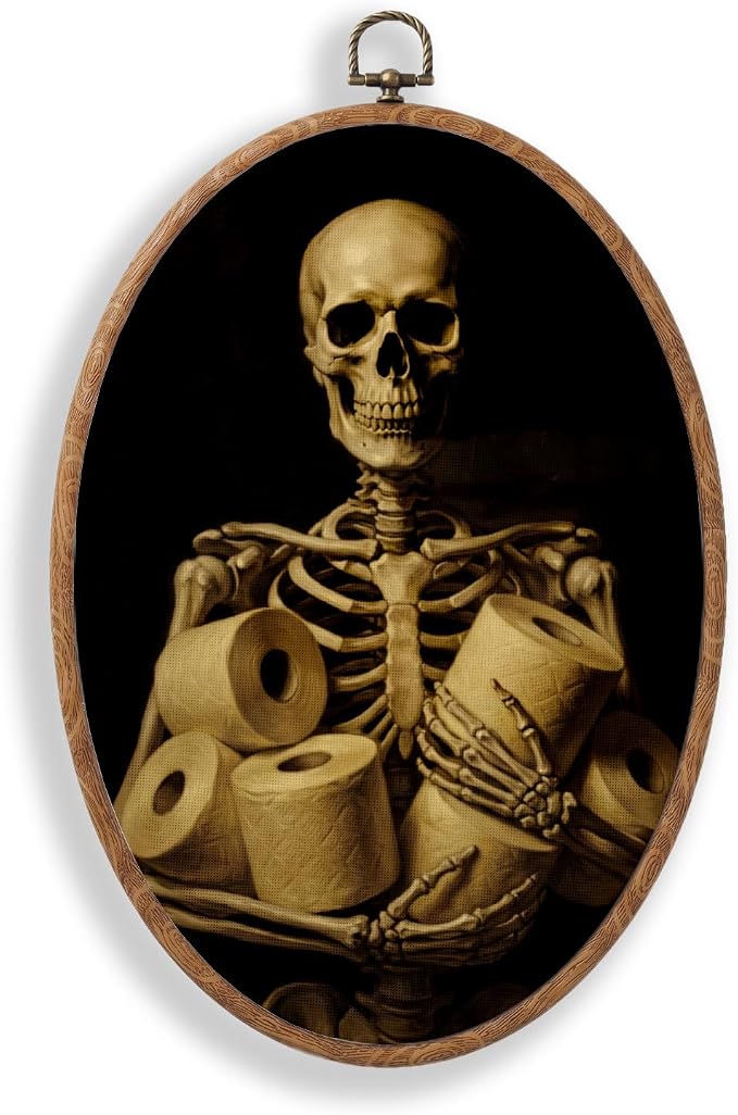 LRTOFUTEY Skeleton Gothic Bathroom Oval Wall Art Decor 8.5x11.5 Inch - skull wall art