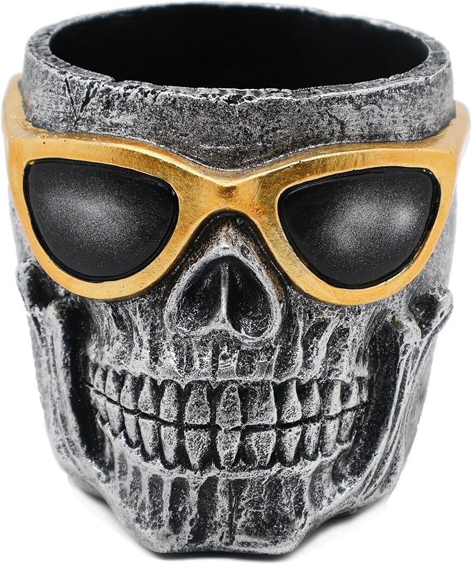 Halloween Skull Pen Holder, Resin Desk Organizer, Gothic Decor - skull figurine