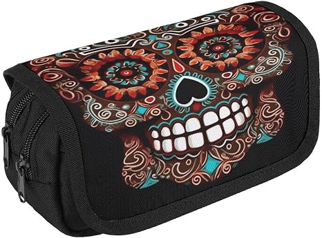 Sugar Skulls Double Layer Pencil Case for Office Supplies - skull sticker