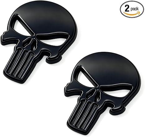 2 PCS Car Punisher Skull Sticker Decal, 3D Metal Skull Emblem Badge, Scratch-Resistant Waterproof Fun Stickers Self-Adhesive Exterior Decoration for Cars, Trucks, SUVs, Motorcycles (Black) - skull sticker