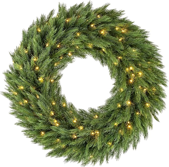 HOMCOM 36 in Pre-Lit Norwegian Spruce Artificial Christmas Wreath, Green - skull wreath