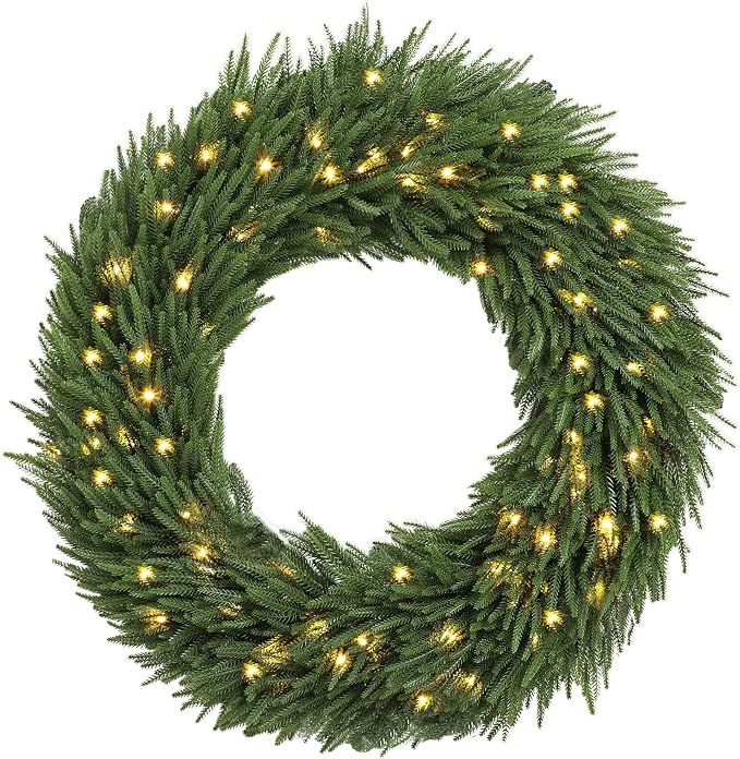 HOMCOM 36 in Pre-Lit Norfolk Pine Artificial Christmas Wreath, Green - skull wreath