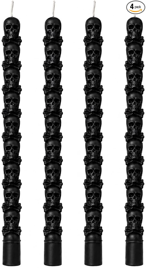 Black Skull Taper Candle, 9.8 Inch 3D Skeleton Halloween Decor - skull candle