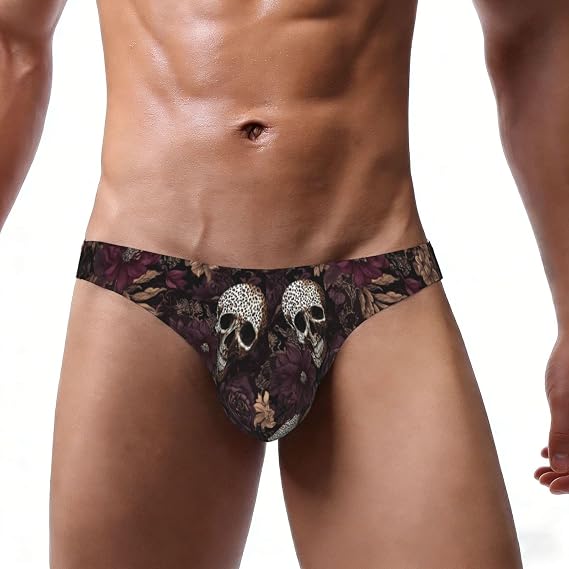 Men'S Bikini Briefs Low Rise Underwear-Skulls Leopard - skull swimsuit