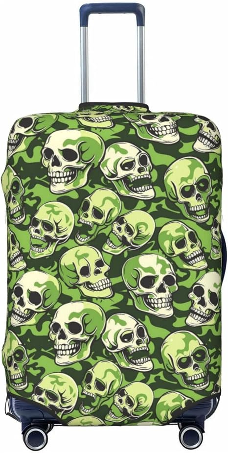 Luggage Covers Suitcase Travel Baggage Covers-Green Camouflage Skull (1) - skull suitcase