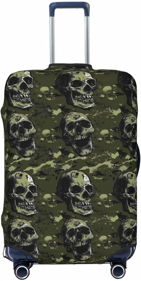Luggage Covers Suitcase Travel Baggage Covers-Green Camouflage Skull (7) - skull suitcase