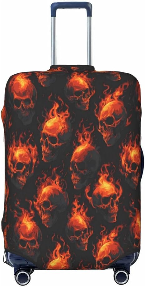 Luggage Covers Suitcase Travel Baggage Covers-Fire Skull - skull suitcase