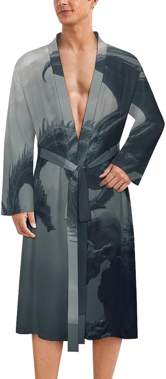 Dragon Cool Skull Mens Robe Soft Loungewear Bathrobe 2XL - skull pajamas