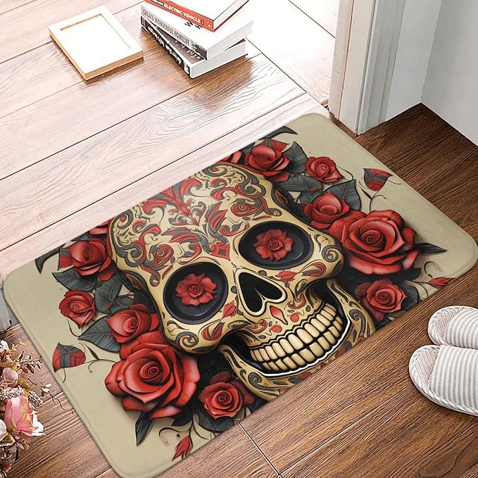 Doormat Front Door Mats Non-Slip Absorbent Bath Rug Non Slip Welcome Mat - skull carpet