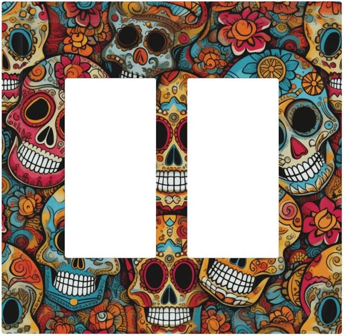 2-Gang Sugar Skulls Print Decor Light Switch Outlet Wall Plate Cover - skull plate