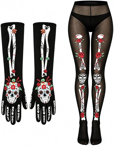 Skeleton Tights & Gloves Set, Day of the Dead Halloween Costume - skeleton