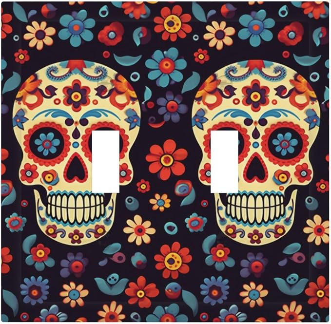 2-Gang Sugar Skulls Decor Light Switch Outlet Wall Plate Cover - skull plate