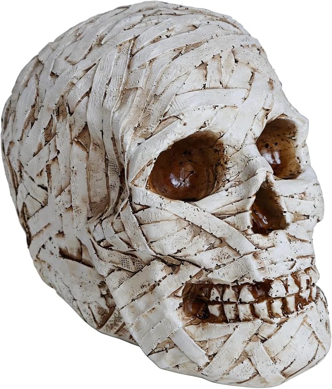 Mummy Skull Coin Bank, Halloween Skull Decor Resin Skeleton Head Piggy Bank - skull figurine