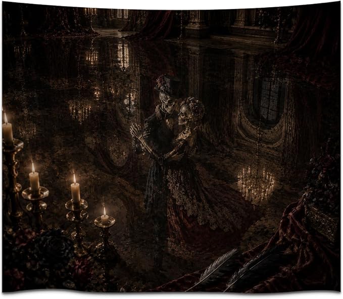 Skeleton Couple In A Gothic Wall Tapestry for Indoor Home Decor Accent - skull lamp