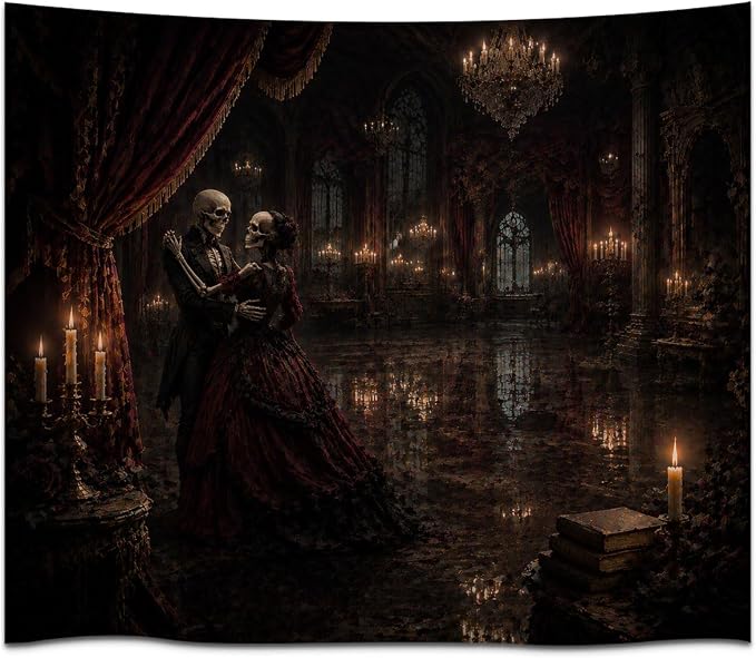 Skeleton Couple In A Gothic Wall Tapestry for Indoor Home Decor Accent - skull lamp