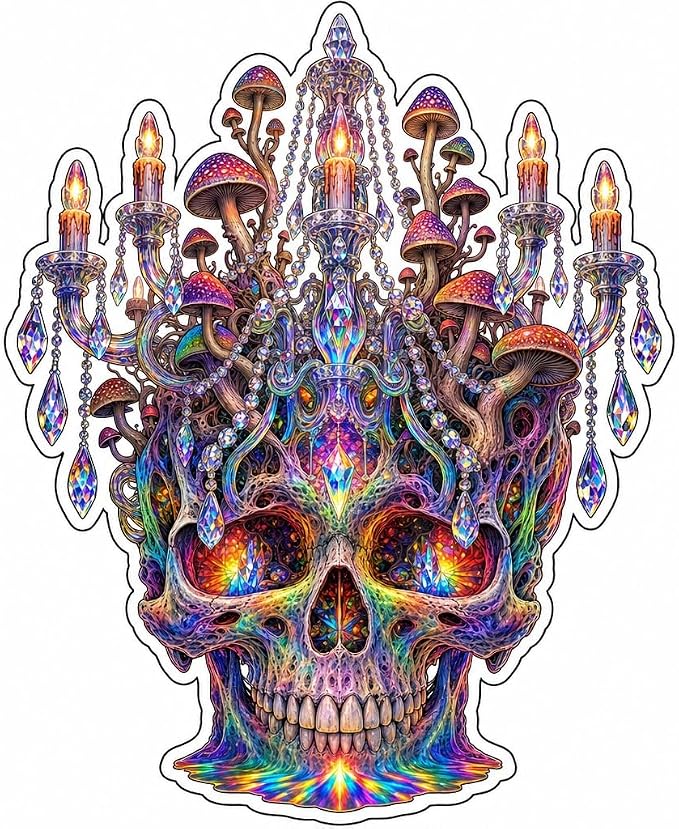(3 Pack) Psychedelic Crystal Chandelier Skull Rainbow Light Sticker (3.5" x 3.5") - skull lamp