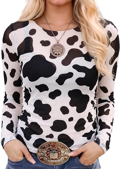 BANGELY Western Mesh Long Sleeve Top for Women See Through Going Out Blouse - skull tshirt