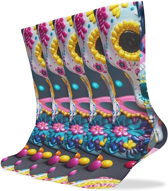 Sugar Skulls Crew Socks for Men Women 5 Pairs - sugar skull boots