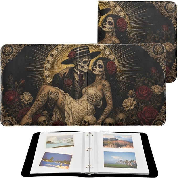 Sugar Skull Art Self Adhesive Photo Album PU Leather - skull sticker