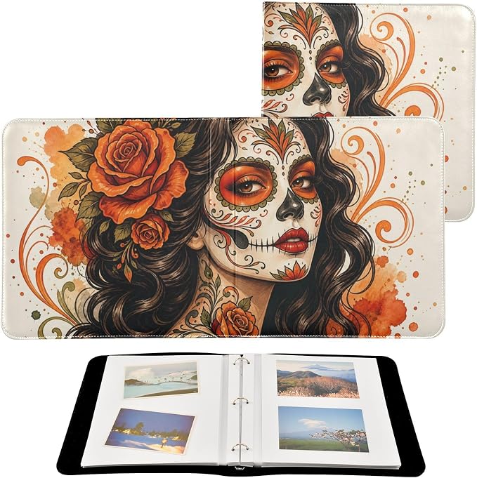 Sugar Skull Woman Art Self Adhesive Photo Album PU Leather - skull sticker