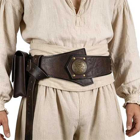 EpicCos Pirate Wide Belt with Waist Bag, Viking Accessories for Cosplay - skull wallet