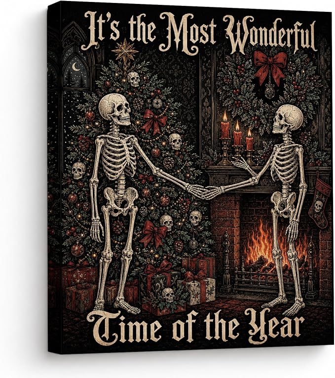 JXETPSF Vintage Skeleton Christmas Canvas Wall Art Gothic Christmas Decor - skeleton