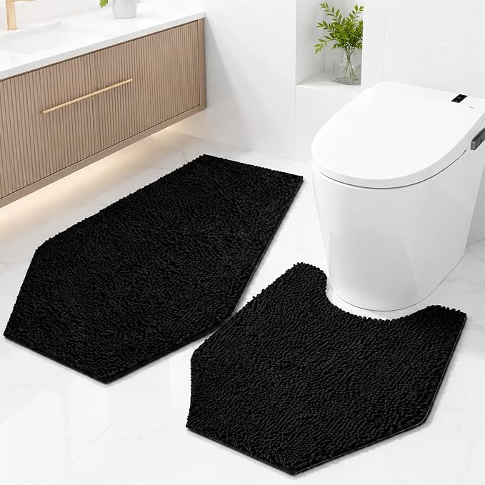 Gothic Coffin Bath Mat 2 Piece Chenille Non-Slip Absorbent Bathroom Rug - skull toilet mat
