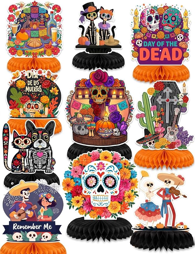 10pc Honeycomb Centerpiece Day of the Dead Dia De Los Muertos - skull plate