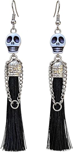 Go Ho Halloween Skull Tassel Earrings Gothic Costume Accessories for Women - sugar skull costume
