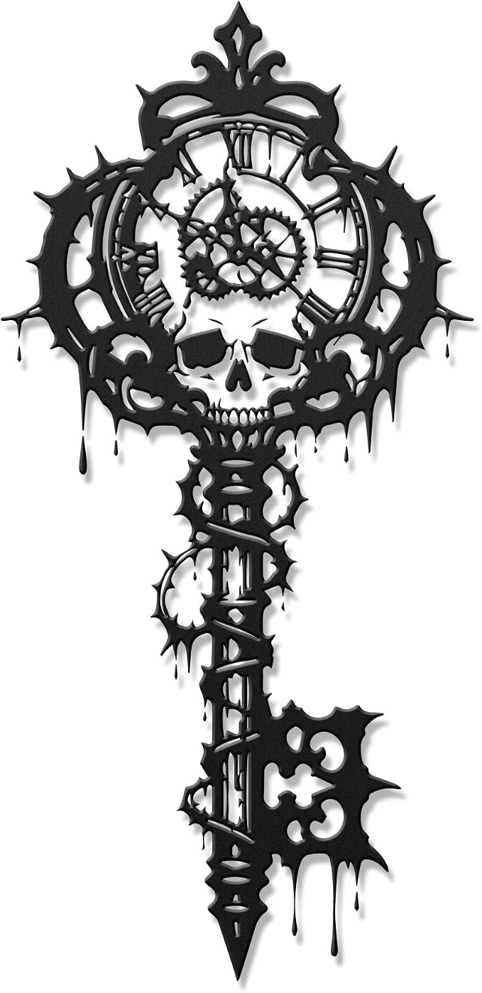 ainat Metal Wall Art, Gothic Skull Key Gear Halloween Wall Decor, 12 Inch - skull wall art