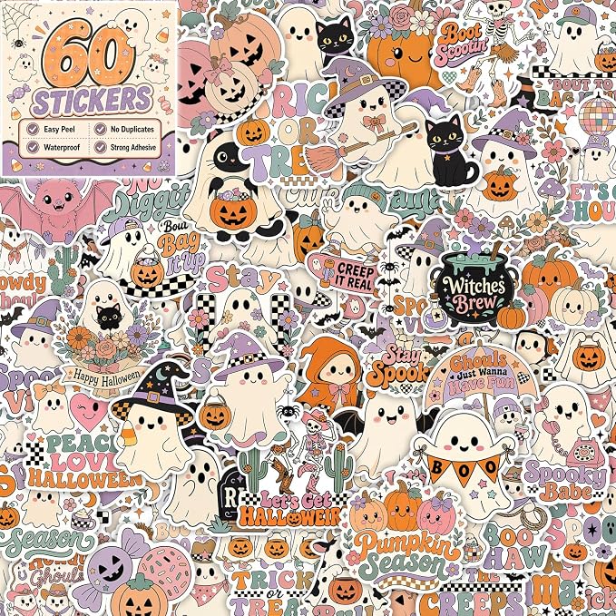 Halloween Sticker Pack Cute Spooky Decals Pumpkin Ghost Witch - skull sticker
