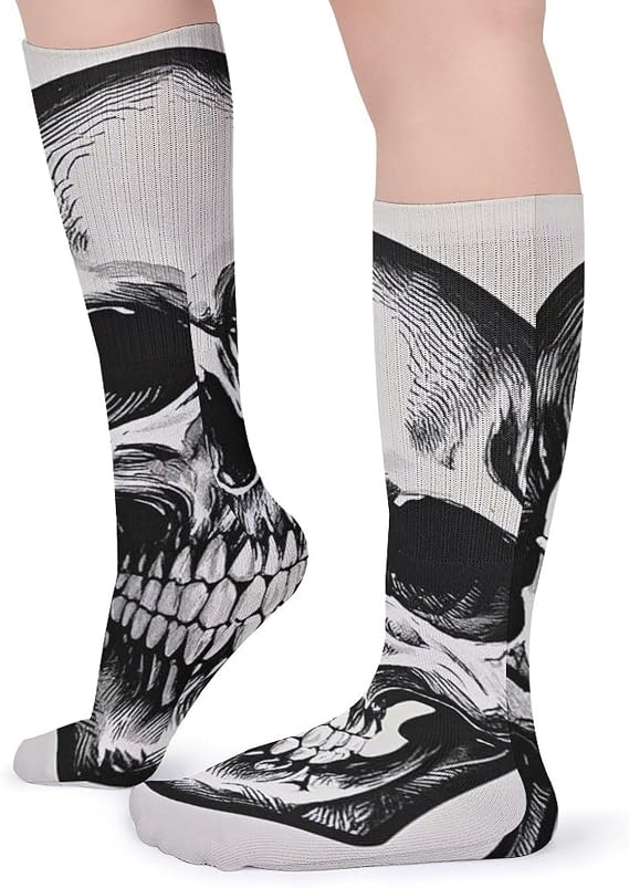 5 Pairs Black Skull Knee High Athletic Socks Moisture Wicking - sugar skull costume