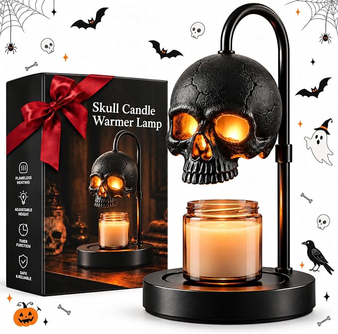 Skull Candle Warmer Lamp with Timer & Dimmer, Wax Warmer for Jar Candles - skull candle